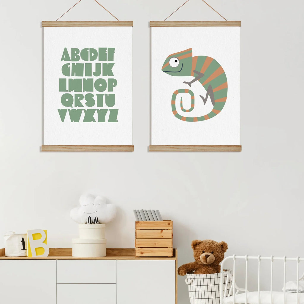 Alphabet and Chameleon Print - Green Prints Animals