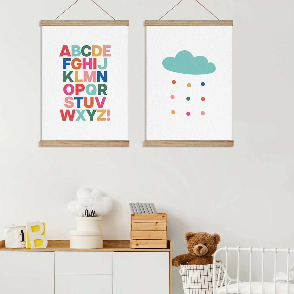 Alphabet and Raincloud Print - Bright Bold Font Prints