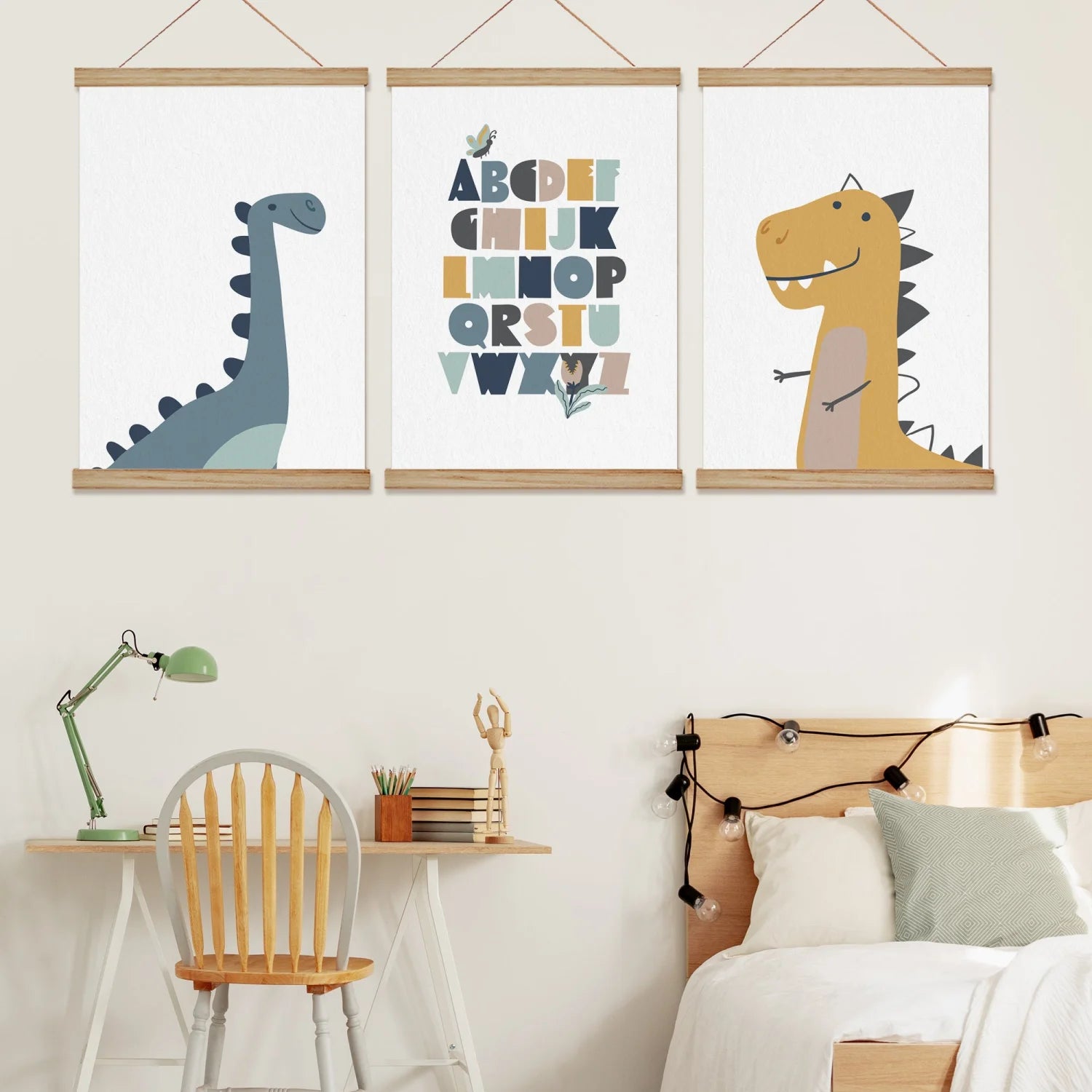 Blue Dinosaur Jungle Alphabet and T - Rex Print - Prints