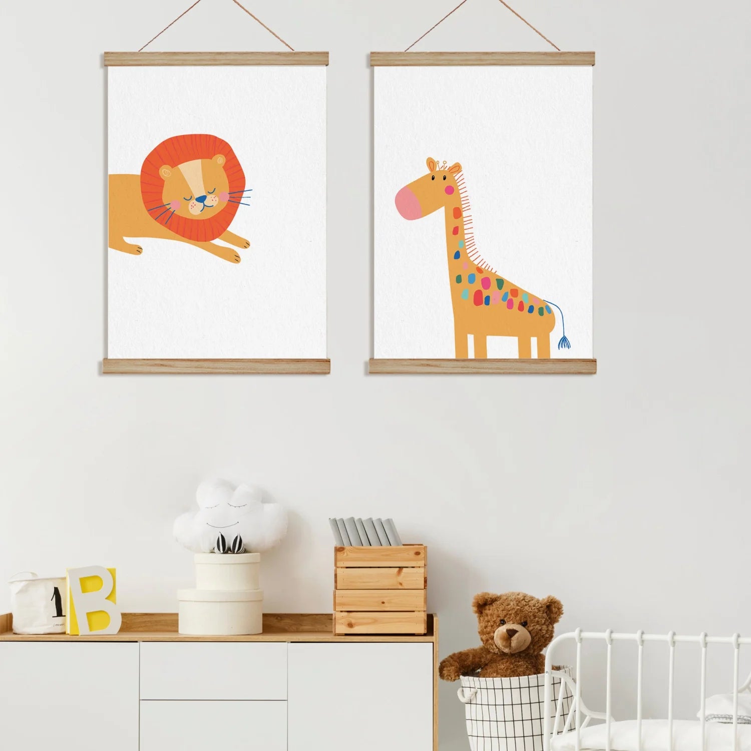 Bright Giraffe and Mr Lion Print - Prints Animals