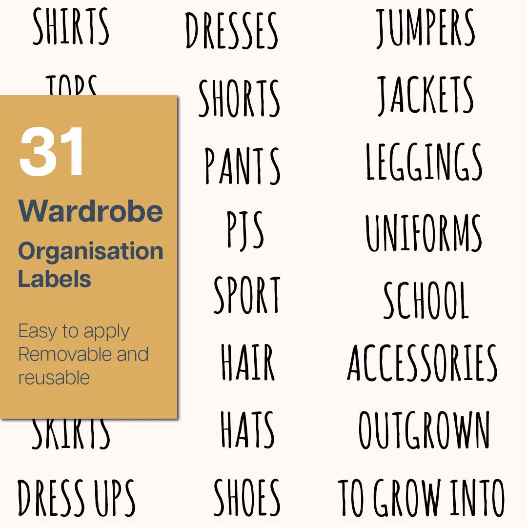 Kids’ Wardrobe Labels - Clear Rectangular Organisation