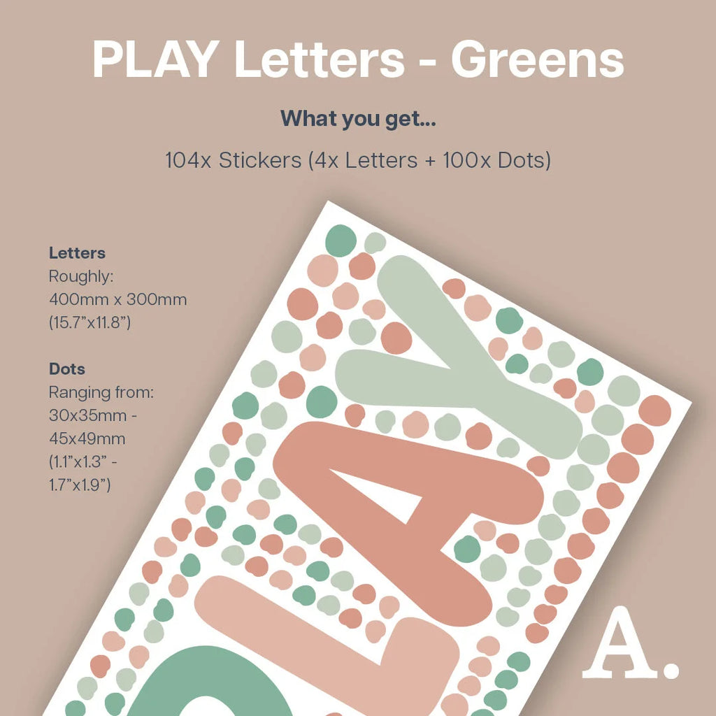 PLAY Letters - Greens - Decals - Alphabet